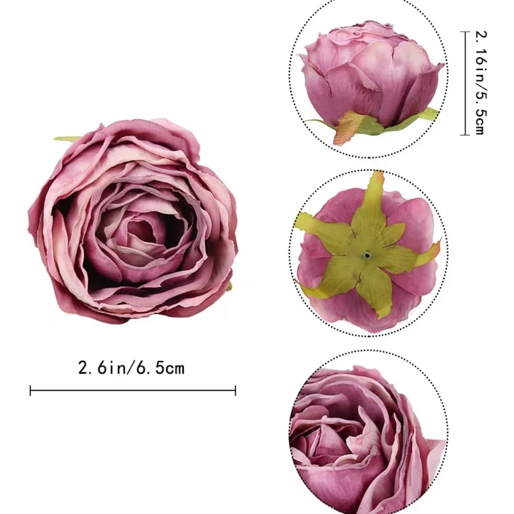 NIB Faux Silk Rose Heads and Stems 25 Pcs Light Pink/Purple Mix Bouquet Decor